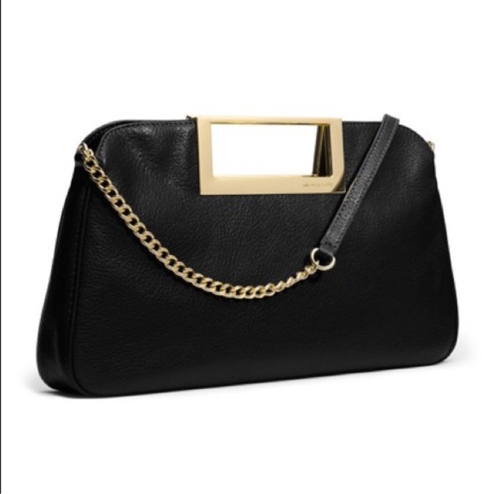 Michael Kors Black Leather Bag Clutch with gold chain straps - Picture 9 of 9
